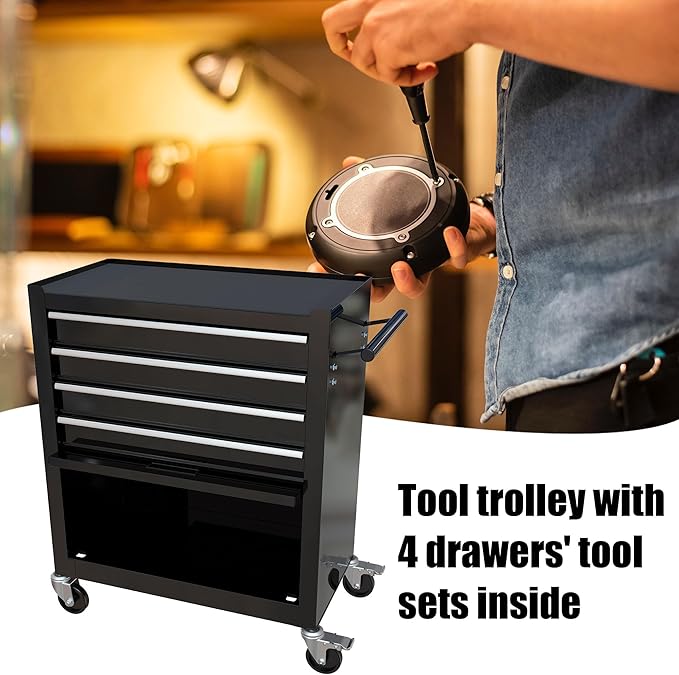 Campfun 238PCS Tool Set, 4 Drawers Rolling Tool Box with Tool Sets, Metal Tool Storage Cabinet for Home, Tool Cart Mechanics Kit Organizer for Garage Workshop Repair Shop, Black