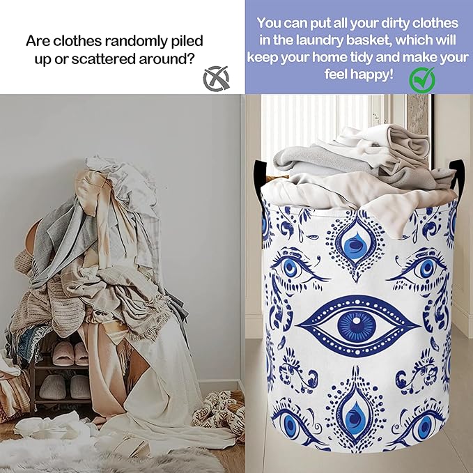 Blue Demon Eye Laundry Hamper Large Canvas Fabric Lightweight Storage Basket/Dirty Clothes Collapsible Waterproof for College Dorms, Boys and Girls Bedroom,Bathroom