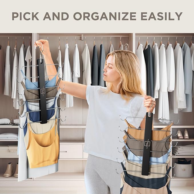 MORALVE European Beechwood Tank Top Hangers with 360° Swivel Hook - 2 Pack Space Saving Sports Bra and Cami Hanger for Closet - Hanging Tank Top and Bra Organizer for Space Saving Closet Organization