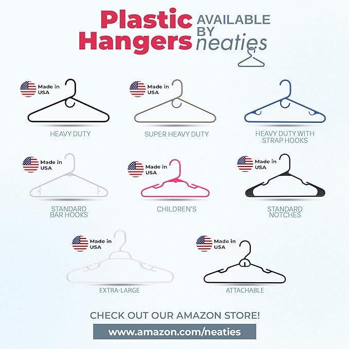Neaties Super Heavy Duty Clothes Hangers 30 Pack – Made in The USA - 10lb Capacity, Thick Plastic Hangers for Pants, Coats, Jackets, Jeans and Adult Clothing – White