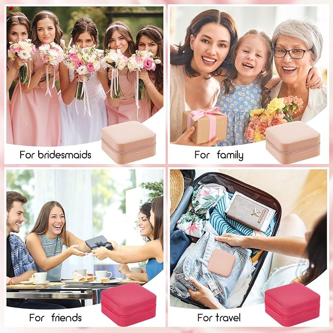 Taiyin 6 Pcs Travel Jewelry Case, Valentines Day Gifts for Her- Small Jewelry Organizer Box Bridesmaid Gifts for Women Girls (Pink,Rose Red)