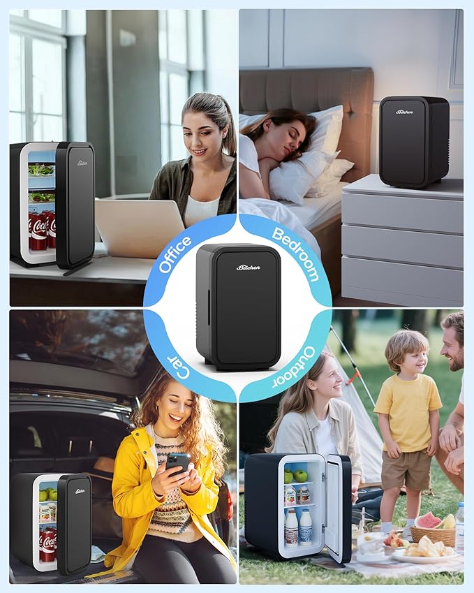 Mini Fridge,6 Liter / 8 Can Small Fridge for Bedroom, Car, Office & Dorm, AC100-120 V/DC 12 V Portable Thermoelectric Cooler & Warmer for Skincare, Food, Drinks,Black 