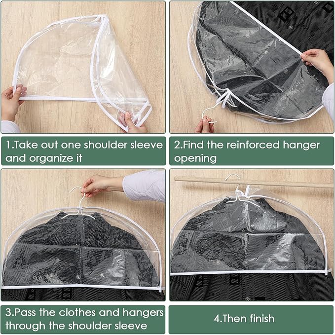 Patelai 8 Pcs Shoulder Covers for Hanging Clothes 24 x 12 x 2 Inches Plastic Garment Dust Covers Protectors with 2" Gusset for Closet Storage Suit, Coats, Jackets, Dress Closet Storage (Transparent)