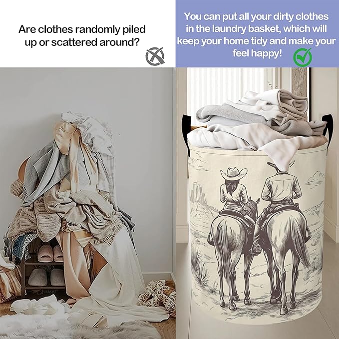 Laundry Basket-Western Cowboy Foldable Waterproof Oxford Cloth Funny Tote Bag Laundry Hamper Clothes Storage Bucket Organizer For Bathroom/Laundry Storage/Bedroom Storage Basket