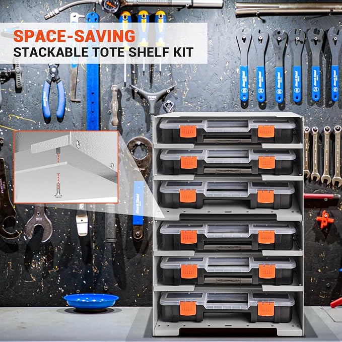 P-SH-Tote Shelf Kit for Van Shelving Storage, 3 Plastic Storage Box w/ 1 set Organizer Holder for Small Parts, Screws and Hardwares