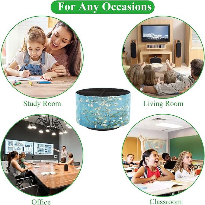 Hennaja Round Leather Art Supply Organizer,Remote Control Holder,360 Degree Rotating,Multi-Functional Pencil Holder,4 Compartments Desktop Stationary Organizer(1-Peach Blossom)