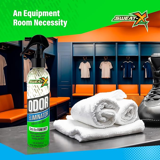 Sweat X Sport Extreme Odor Spray – Multipurpose Deodorizer for Stinky Shoes, Clothes, Sports Equipment & All Fabrics – Concentrated Formula, No Washing Required - Active Fresh Scent – 8 Fl Oz