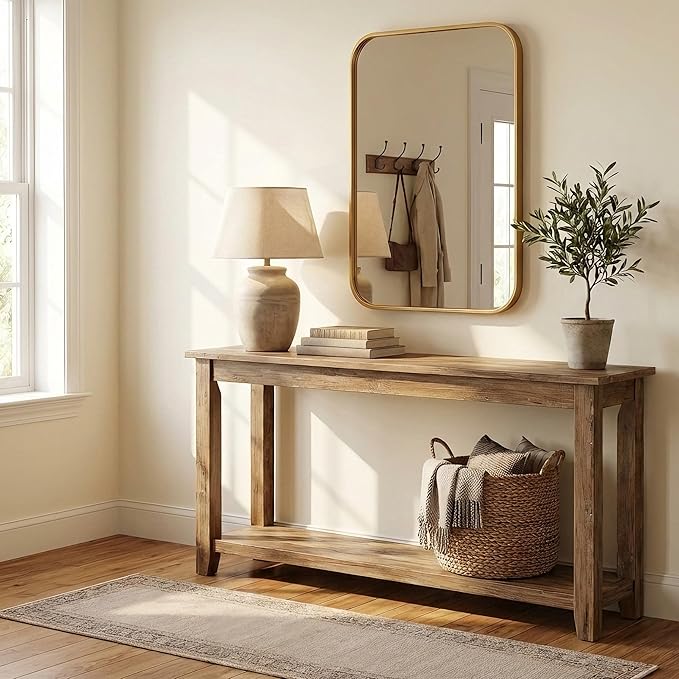 2 Pack Bathroom Mirrors for Over Sink, 22"x30" Gold Framed Vanity Mirror, Rounded Corner Rectangular Metal Mirror for Wall, Mid Century Modern Decor