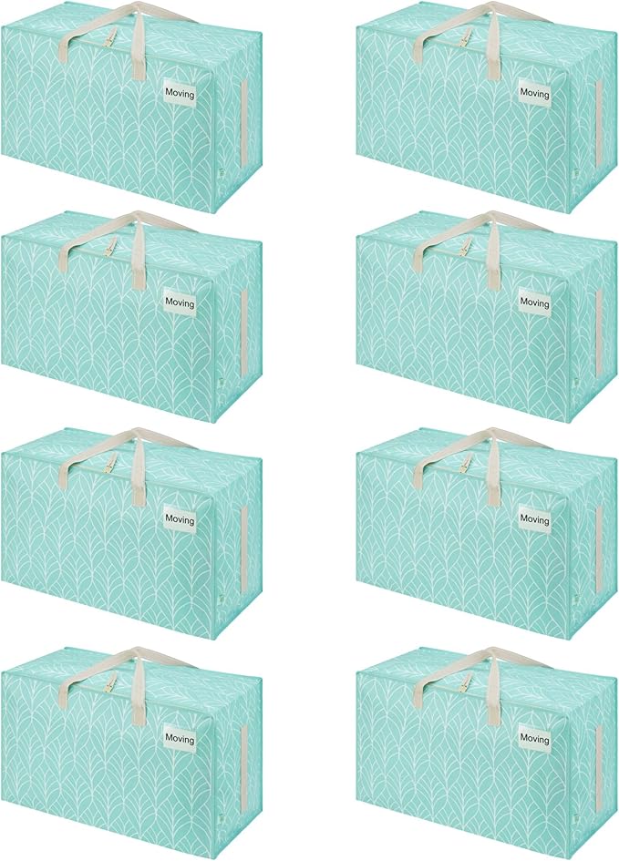 VENO 8 Pack Moving Bags and Large Christmas Decoration Storage Bins with lids. Alternative to Moving Boxes, Packing Supplies for College. Heavy Duty Totes (Evergreen, 8 Pack)