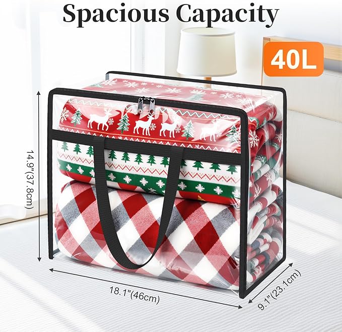Storage Bags, 4 Pack Under Bed Storage and Closet Organizers Containers, Heavy-Duty Foldable Moving & Packing Bags with Zippers for Comforter, Bedding, Duvet, Blanket & Toy Storage, 40L