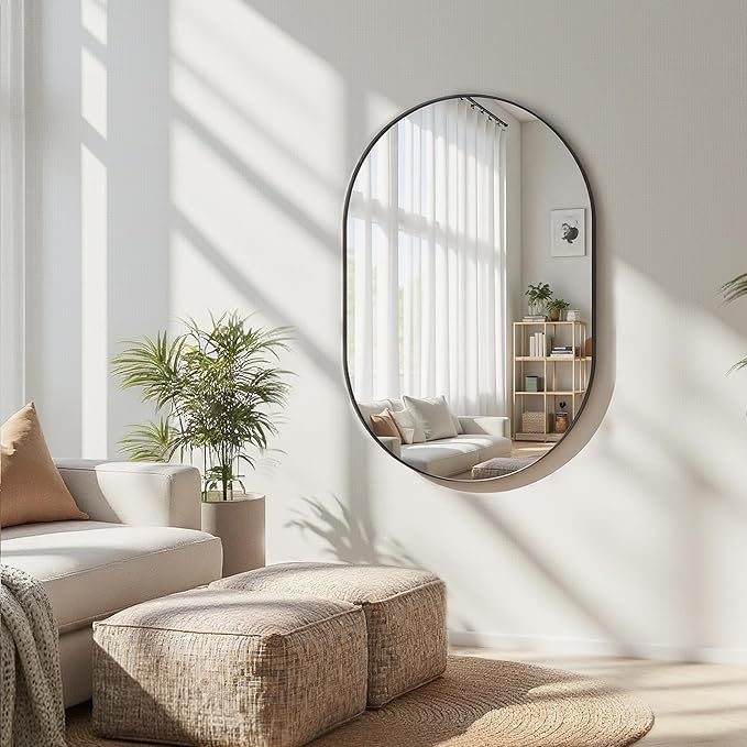 Oval Bathroom Mirror for Wall, 24"x36" Bathroom Vanity Mirror for Over Sink, Bedroom, Living Room, Entryway, Metal Frame & HD Shatterproof Glass, Wall Mounted Horizontally or Vertically(Black)