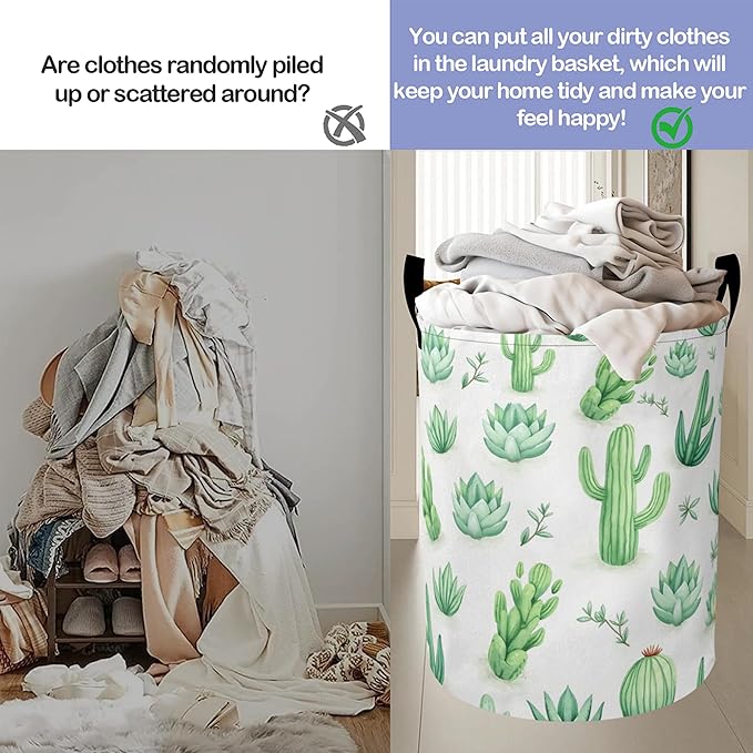 Laundry Basket-Cactus and Succulent Foldable Waterproof Oxford Cloth Funny Tote Bag Laundry Hamper Clothes Storage Bucket Organizer For Bathroom/Laundry Storage/Bedroom Storage Basket