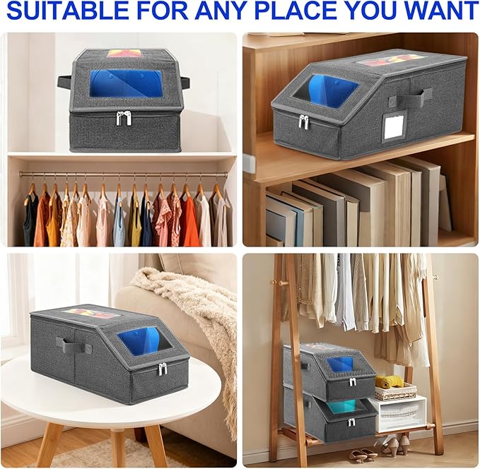 Hat Organizer for Baseball Caps,2PCS Stackable Hat Storage Box with Clear Window Lid, Space-Saving Box for Closet