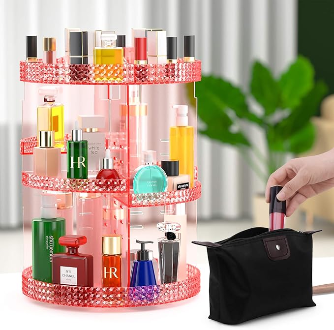 Awenia Makeup Organizer 360-Degree Rotating, Adjustable Makeup Storage, 7 Layers Large Capacity Cosmetic Storage Unit, Fits Different Types of Cosmetics and Accessories, Plus Size with Makeup Bag