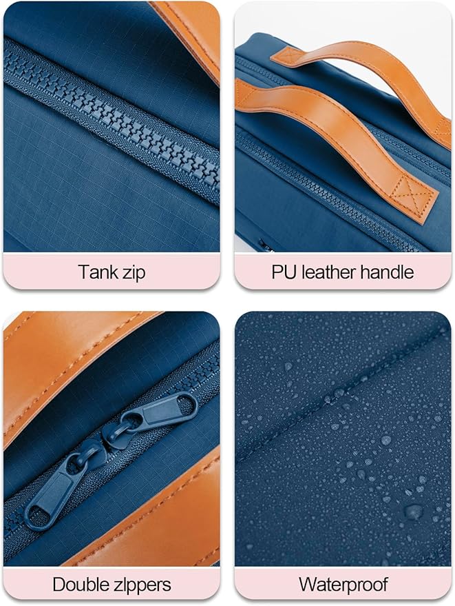 Women's Hanging Toiletry Bag, Waterproof Travel Cosmetic Organizer with Jewelry Storage, Large Capacity Makeup Case for Full-Size Skincare & Bathroom Essentials, Portable Cosmetic kit, Navy