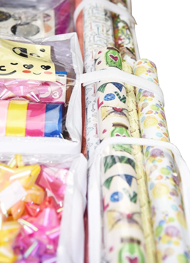 Double Sided Hanging Gift Wrap Organizer | Large 16" x 41" Wrapping Paper Rolls Storage Bag | Tearproof & Space Saving Closet Gift Bag Organization Solution | Sturdy Zippers & Robust Adhesive Strip