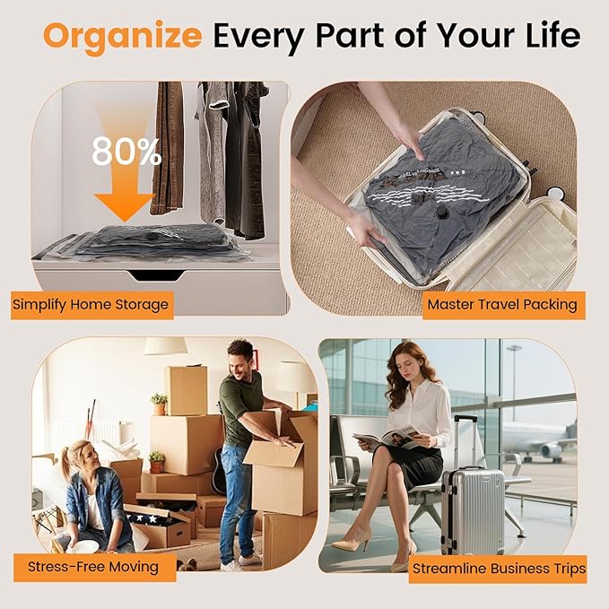 Vacuum Storage Bags Rechargeable Wireless Pump - 8 Pack Travel Storage Bags,Travel & Home Organizer Set, Multi-Size Space-Saving Bags, Perfect for Closet Luggage Bedding Clothing Storage