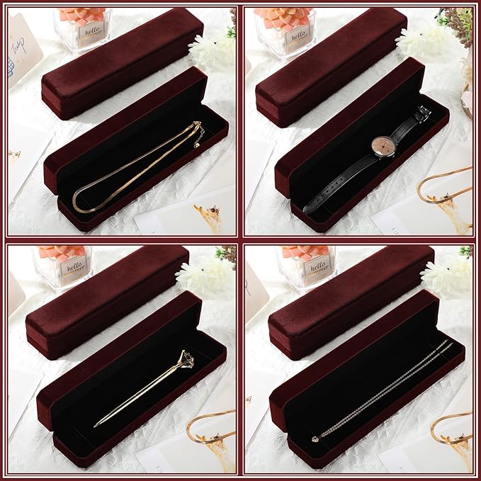 Batiyeer 24 Pcs Velvet Bracelet Box Bulk Jewelry Chain Necklace Box Bracelet Storage Case Long Jewelry Case for Valentine Wedding Pendant Display, 8.86 x 2.13 x 1.38 Inch(Coffee)