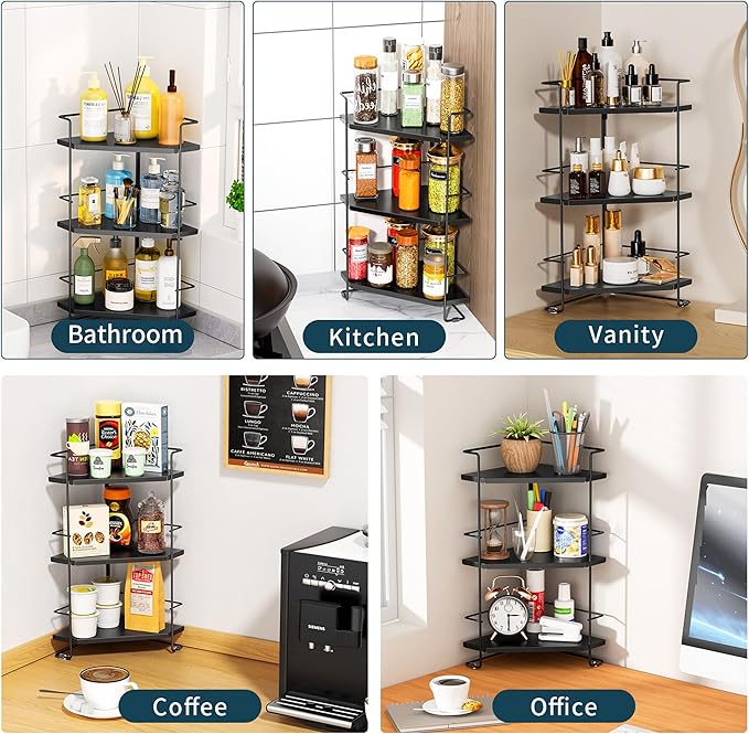 3-Tier Bathroom Organizer, Bathroom Counter Organizer, Bathroom Organizers and Storage for Bathroom, Kitchen Counter, Corner Storage Shelf for Bedroom Storage Makeup Skincare Perfume (Black)