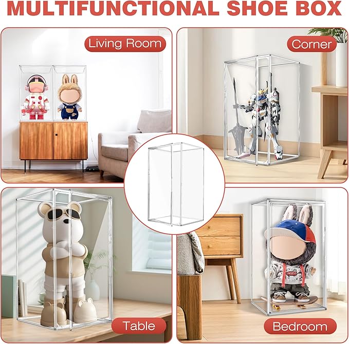 23.6 inch Tall Acrylic Display Case Stackable Boot & Shoe Boxes Thickened Clear Acrylic Display Cases for Collectibles Figures Doll Dustproof Sneakers Helmet Storage Box 13.8'' x 12.2'' x 23.6''