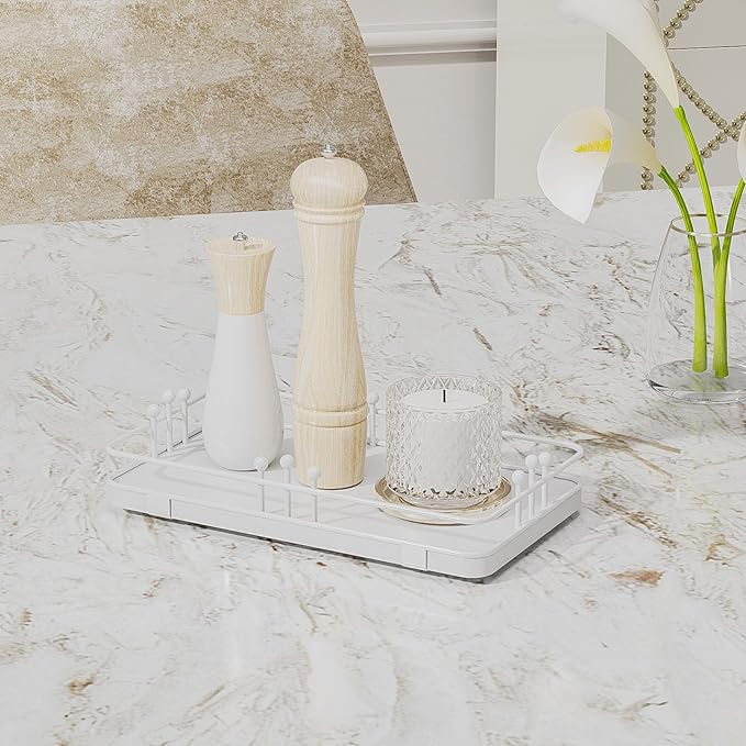 Bathroom Vanity Tray for Toiletries Makeup Perfume Candle Toilet Tank, Kitchen Tray for Soap Dispenser Spice Salt, Small Tray for Countertop Decor Coffee Nightstand 7.9”x4.4” White
