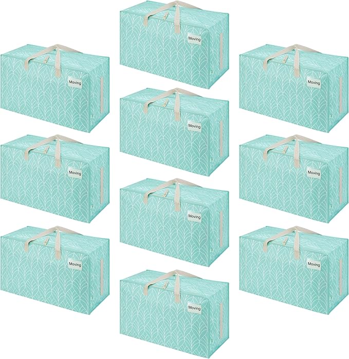 VENO 10 Pack Moving Bags and Large Christmas Decoration Storage Bins with lids. Alternative to Moving Boxes, Packing Supplies for College. Heavy Duty Totes (Evergreen, 10 Pack)