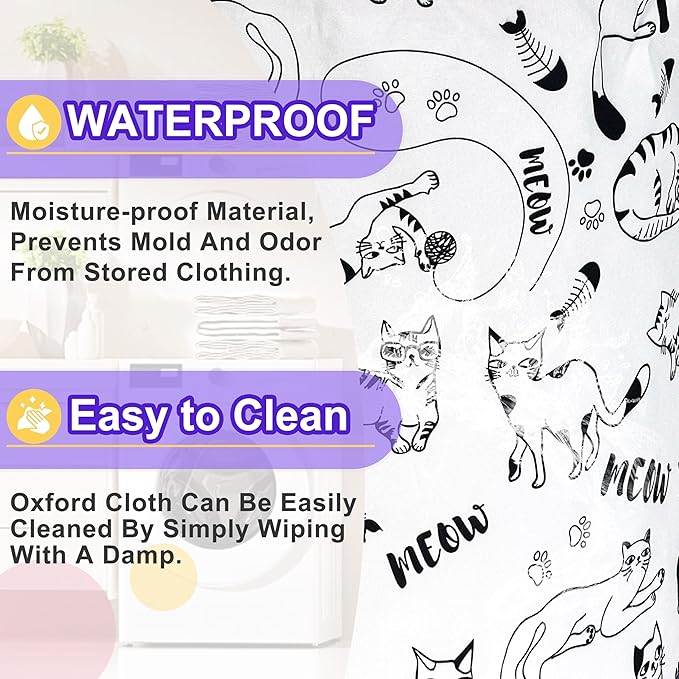 Cute Cat Laundry Basket Oxford Cloth Meow Pet Laundry Hamper Funny With Handle Foldable Portable Clothes Storage Basket 18.9 X 16.5 Inch Storage Bag For Laundry Room/Bathroom/Bedroom/Dormitories