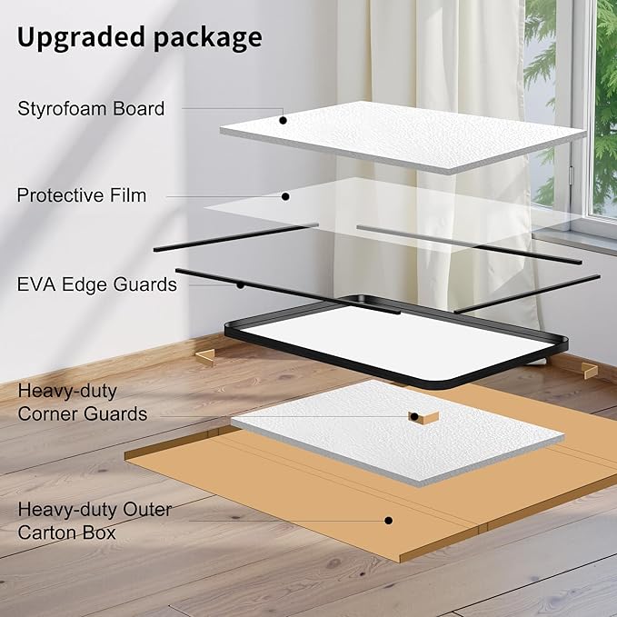 FORBATH 60x36 Inch Large Bathroom Mirror for Double Sinks, Brushed Black Deep Frame Wall Mirror with Rounded Corners, Anti-Rust Tempered Glass for Modern Farmhouse Vanity (Horizontal/Vertical)