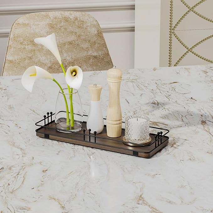 Bathroom Vanity Tray for Countertop Toiletries Perfume Makeup Soap Dispenser Toilet Tank, Kitchen Tray for Salt Spice, Decor Tray for Candle Nightstand Coffee 11.3”x 4.4” Brown-Black