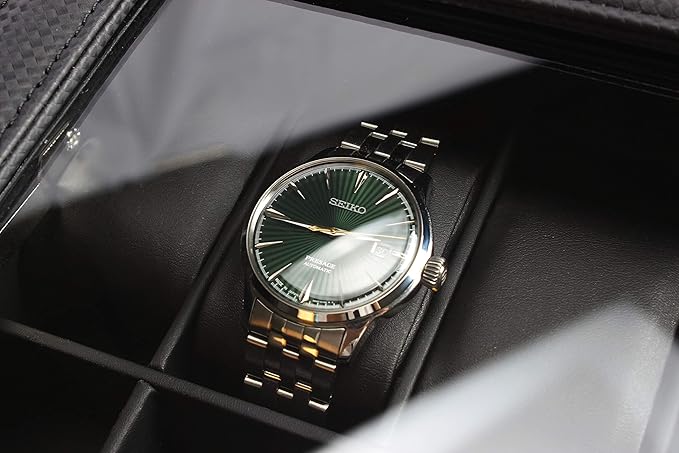 GUKA Watch box, 6 Slot Watch Case, 3 Slot Sunglass Organizer, Watch Cases for men with Real Glass Lid, Watch Organizer storage with Jewelry Case, Birthday for Men and Women, Black