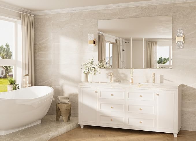 TokeShimi 55x36 Frameless Bathroom Vanity Mirrors for Over Sink, Modern Rectangle Bathroom Mirrors for Wall with Polished Edge Shatterproof Decorative Mirror for Bedroom, Living Room, Entryway