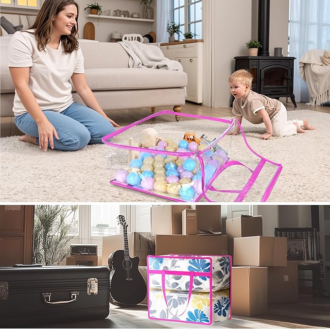 Budding Joy Clear Zippered Storage Bags for Clothes,40L Closet Organizers and Storage Containers Vinyl Moving Bag for Bedding, Linen, Blankets, Comforters, Clothing & Toys