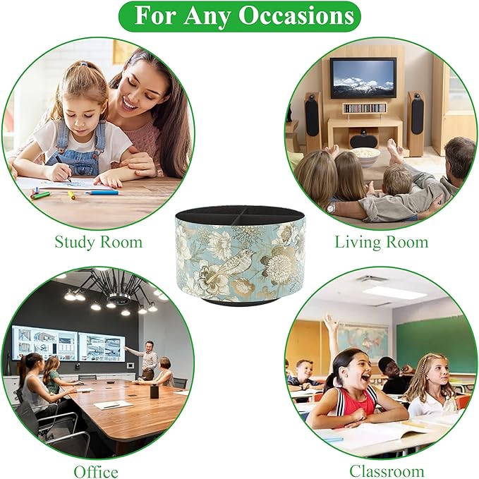 Hennaja Round Leather Art Supply Organizer,Remote Control Holder,360 Degree Rotating,Multi-Functional Pencil Holder,4 Compartments Desktop Stationary Organizer(1-Blue Bird)