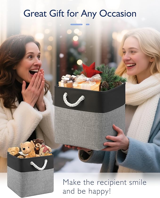 11 Inch Storage Cubes 6-Pack, Foldable Fabric Organizer Bins with Rope Handles, Cube Storage Baskets for Closet Shelves and Home Organization(Dark/Gray)