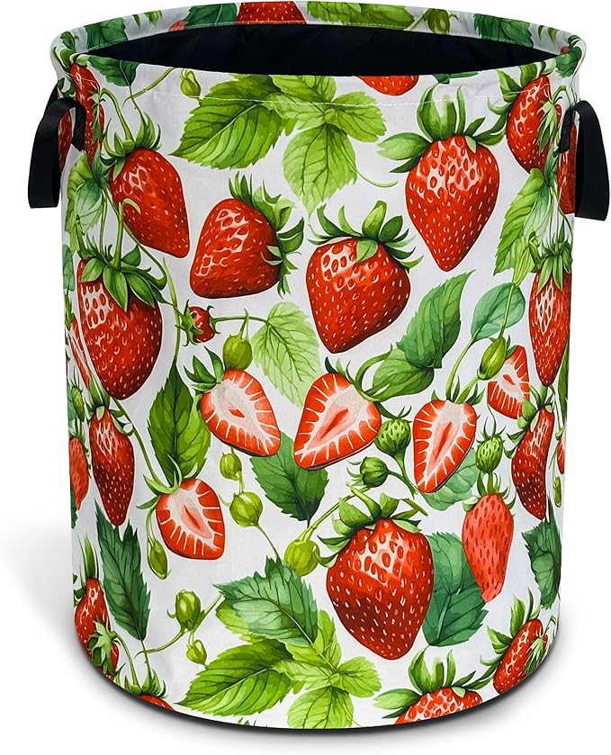 Strawberry Laundry Basket Red Fruit Oxford Cloth Laundry Hamper Funny With Handle Foldable Portable Clothes Storage Basket 18.9 X 16.5 In Storage Bag For Laundry Room/Bathroom/Bedroom/Dormitories