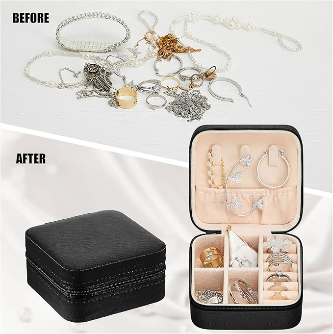 Taiyin 6 Pcs Travel Jewelry Case, Valentines Day Gifts for Her- Small Jewelry Organizer Box Bridesmaid Gifts for Women Girls (Black)
