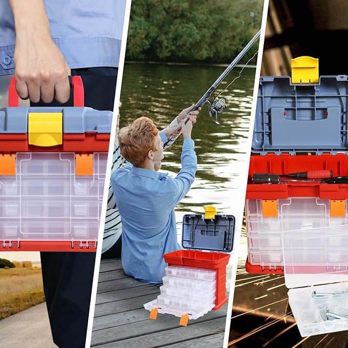 BIG RED AG2154CR Tackle Box Organizer: Portable Storage Tool Box with 4 Drawers and 19 Compartments Each for Hardware, Fish Tackle, Beads and more, Red