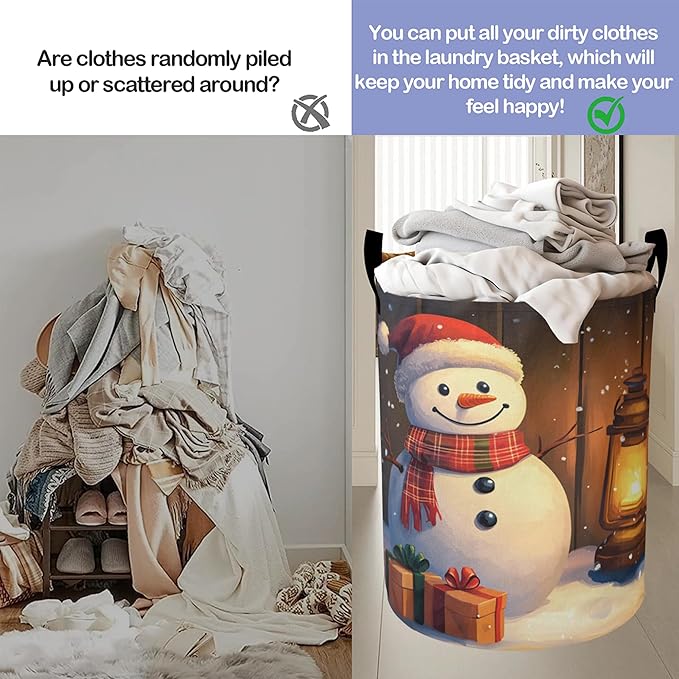 Laundry Basket-Christmas Snowman Foldable Waterproof Oxford Cloth Funny Tote Bag Laundry Hamper Clothes Storage Bucket Organizer For Bathroom/Laundry Storage/Bedroom Storage Basket