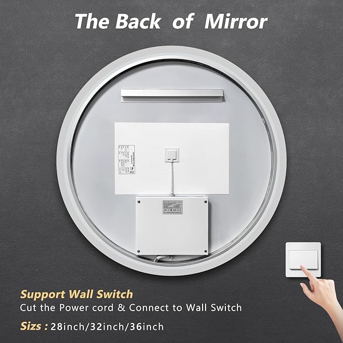 APRILSOUL 28 Inch Round Aluminum Framed LED Bathroom Mirror with Lights, Makeup Mirror with Front and Backlit, Anti-Fog, 3 Colors and Dimmable Light