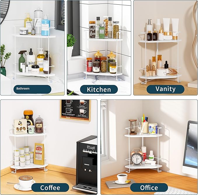 2-Tier Bathroom Counter Organizner, Bathroom Organizers and Storage for Bathroom, Kitchen Counter, Corner Storage Shelf for Bedroom, Storage, Makeup, Skincare, Perfume (White)