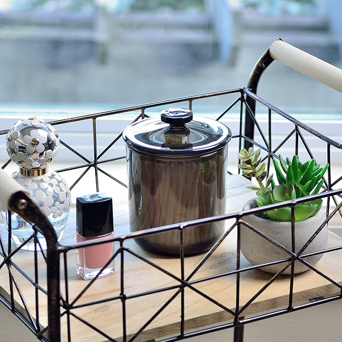 Youngever Black Plastic Apothecary Jars, Qtip Holder, Cotton Swab Holder, Bathroom Vanity Organizer for Cotton Balls, Cotton Pads, Qtips (2 Sets 15 Ounce)