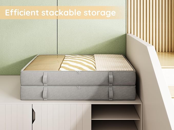 Vailando Storage Containers, 6 Inches Tall 60L Underbed Storage Bins with Sturdy Handles and Sidewalls, Closet Organizer for Clothes, Blankets, Seasonal Items, Gray, 2-Pack