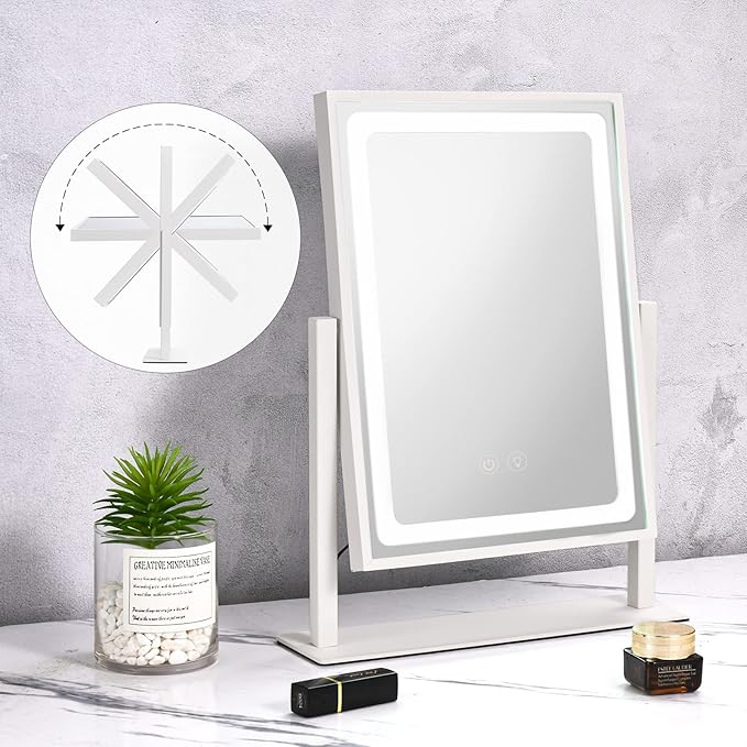 Vanity Mirror with Lights, Hollywood Makeup Mirror, Touch Control, 3 Color Lighting Modes, Dimmable, Detachable 10X Magnification Mirror, 360 Rotation (16in, White)