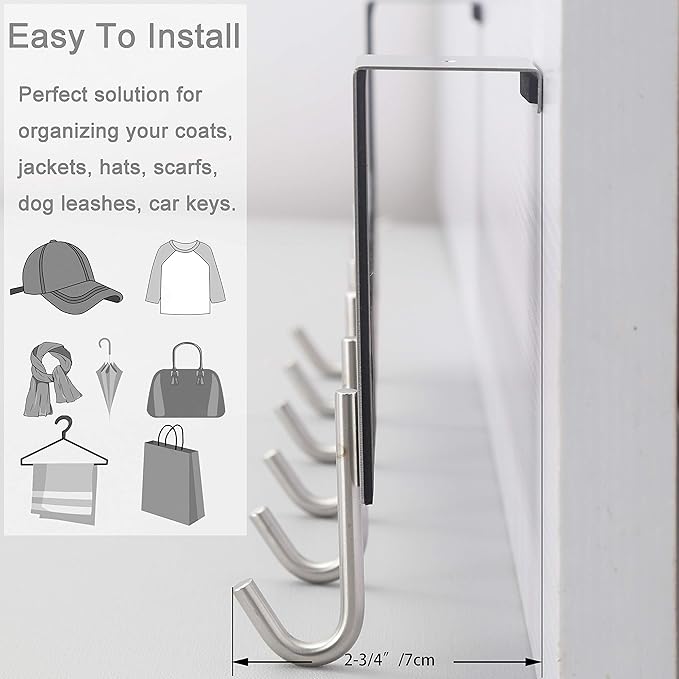 WEBI Over The Door Hooks for Hanging,Over Door Towel Rack,Door Coat Hanger Coat Rack for Clothes,Back of Bathroom,Brushed Nickel