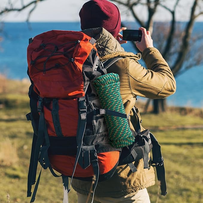 100 ft 3/8 Inch Diamond Braided Polypropylene Rope, Poly Clothesline, All-Purpose Utility Cord Tie Down Ropes for Craft Marine Boat Camping Indoor Outdoor, Green&Blue