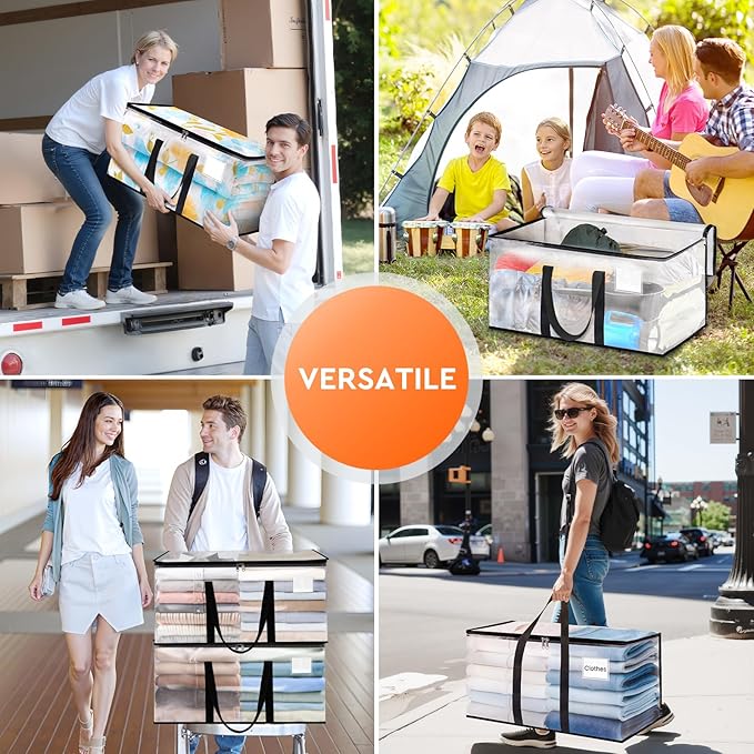 HomeHacks Clear Moving Bags Heavy Duty 10 Pack, Storage Bags with Zipper, Extra Thick Handles & Waterproof Packing Boxes for Moving, Camping, Home Organization 125L/33Gal (28.7"x16.5"x16.1")