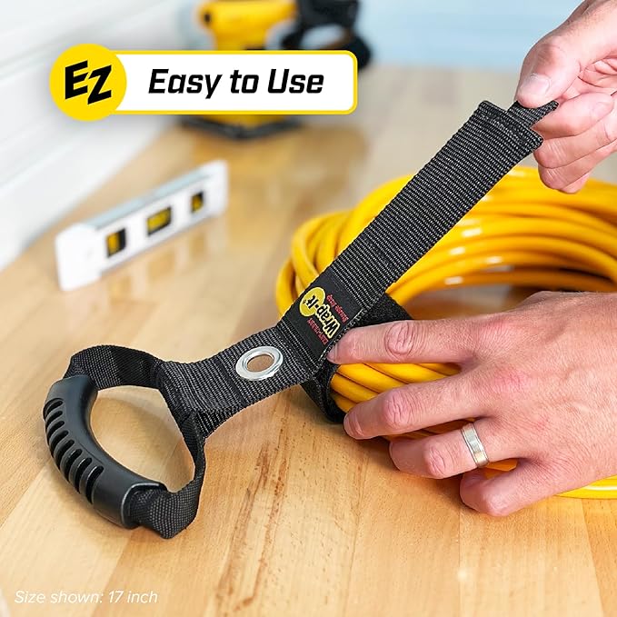 Easy-Carry Wrap-It Storage Straps - 36” (2-Pack) Black with Grommet - Heavy Duty Cord Carrying Strap Keeper and Extension Cord Organizer