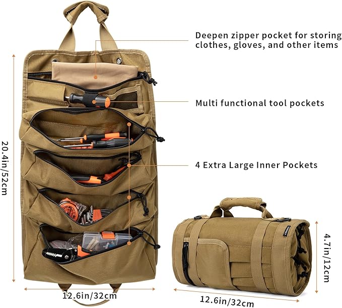 HUAARIPOLY Roll up Tool Kit, Portable Large Capacity Tool Storage, Multi functional Tool Storage Organizer Roll up Carrying Tool Kit Gifts for Men, Electricians, Machinists, and Plumbers
