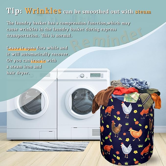 Cute Roosters Chicken Laundry Basket With Handles Oxford Cloth Tote Bag Animal Laundry Hamper18.9"x16.5 "Foldable Clothe Storage Bucket Toy Organizer For Bathroom/Laundry/Bedroom