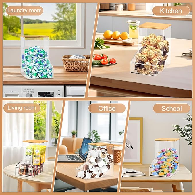 JYPS Laundry Box, Acrylic Dishwasher Pod Holder with 2 Lids, Powder Dispenser, Drying Ball, Beads, Soap Storage Case for Room Table/Wall Mounted, Snack Candy Storage (2pcs-normal)